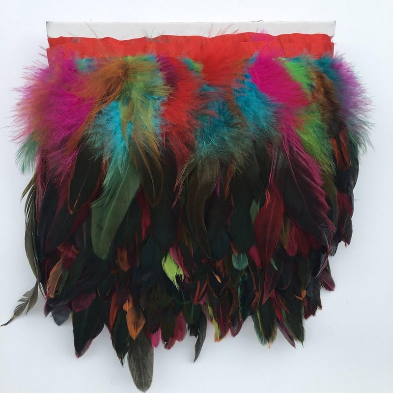 Sowder Rooster Hackle Feather Fringe Trim 5-7" in Width Pack of 5 Yards (Colorful) - Image 3